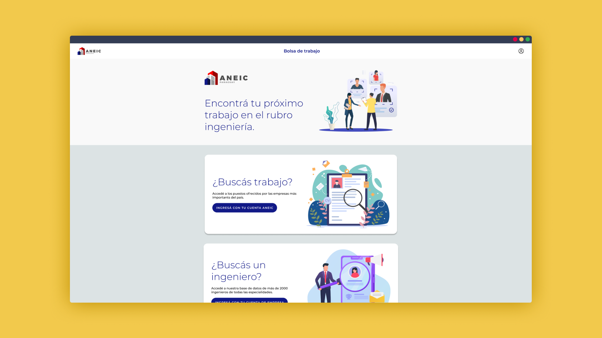 muestra del home page